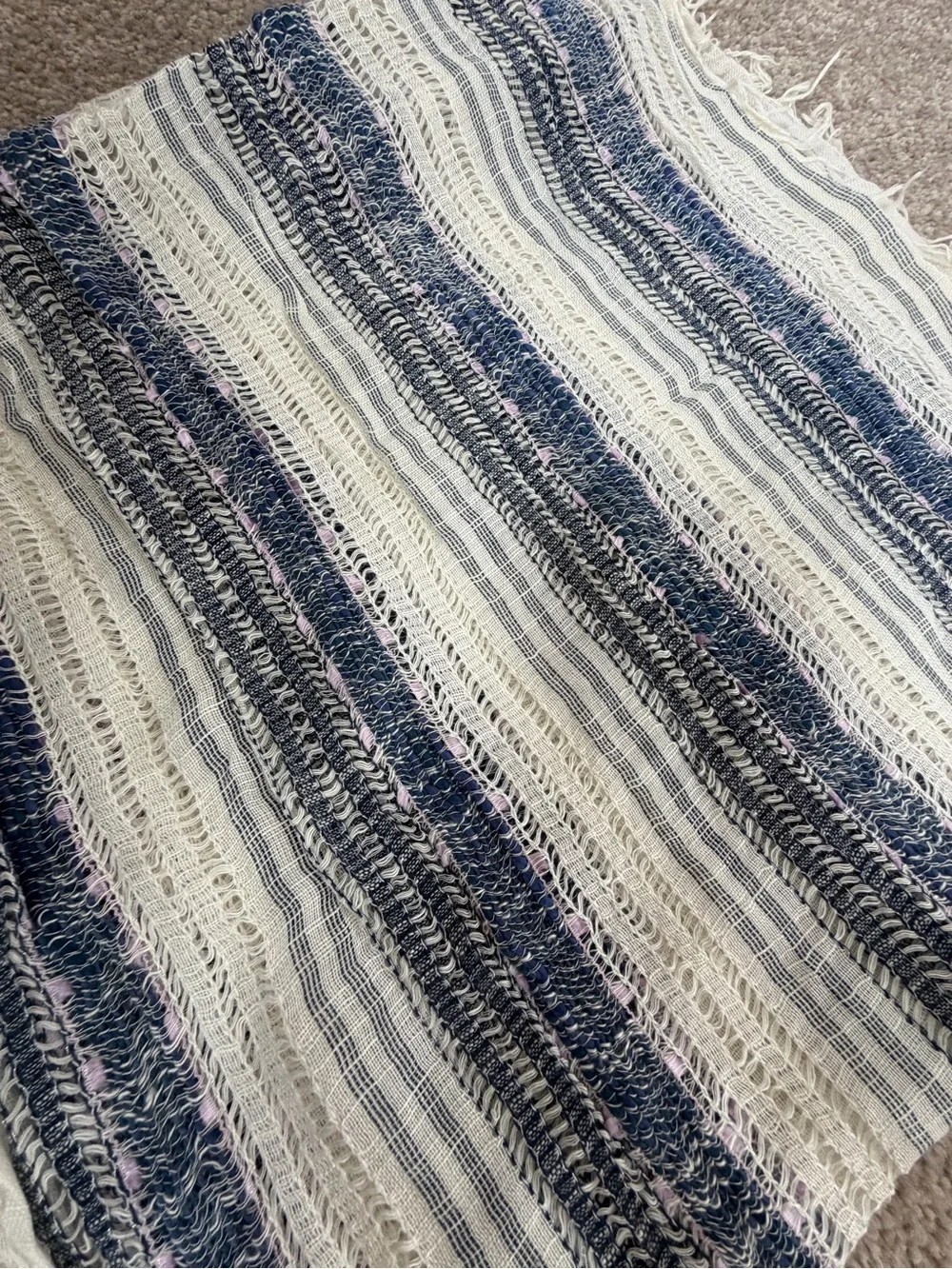 Francesca's Collections Navy and Ivory Striped Fringed infinity Scarf
